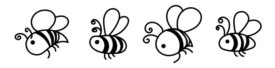 Doodle hand drawn bee. Cartoon bee line art. Vector illustration