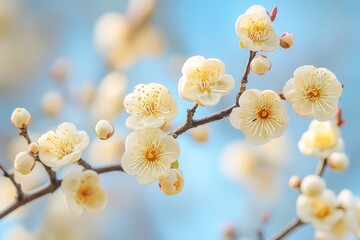 Spring Awakening: Close-Up of Young Buds Against Blue Sky