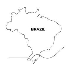 Continuous line simple map of brazil. Isolated on white Background