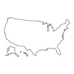Outline or line Map United States of America Isolated on white Background