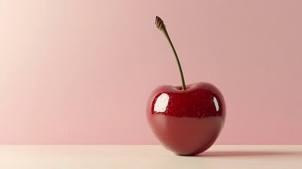 Elegant Minimalist 3D Scene Featuring a Single Chocolate Covered Cherry Against a Soft Pink Background, Perfect for Gourmet and Dessert-Themed Visuals