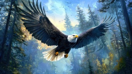 Fototapeta premium Bald Eagle Against Clear Blue Sky