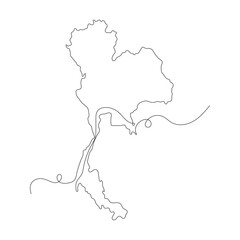 Continuous line Map of Thailand Isolated on white Background