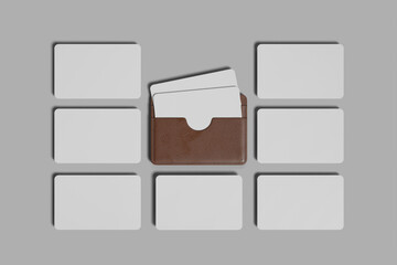 Blank multiple card with brown wallet from top angle view