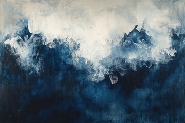 Fototapeta premium Dark blue watercolor background painting texture ocean.