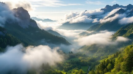 Drone Perspective of Clouds Gently Hugging Mountain Valley