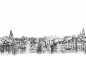 Obraz premium Border graphic of city drawing sketch architecture.