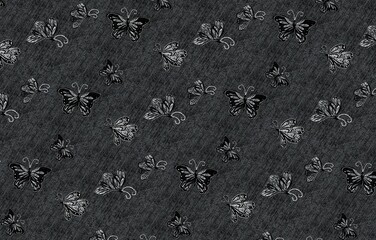 Seamless pattern with abstract butterfly with gray background 