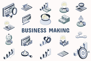 Business Making Lineal Color Vector Illustration Icon Sticker Set Design Materials