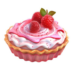Delicious strawberry tart topped with creamy pink frosting and fresh strawberries, perfect for dessert lovers.