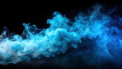 4K Blue Smoke Flowing Fog Abstract Art - Black Background Image