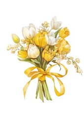 Yellow coquette Tulip bouquet art illustration watercolor.