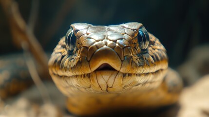 Close-up of a snake showcasing its scales and facial features in a natural setting.
