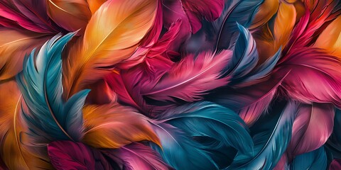 A stunning array of colorful feathers creating a vibrant and dynamic background, perfect for creative projects and artistic inspiration.