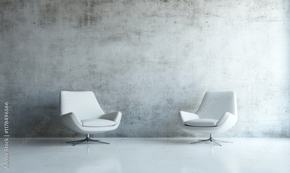 Wall mural Two white armchairs against a concrete wall.