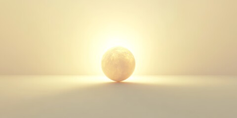 A minimalist abstract sphere emits a soft glow on a neutral background, creating a serene and contemporary artistic composition.