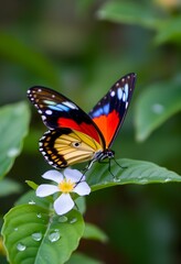 Fototapeta premium Vibrant Butterfly on a Dew-Kissed Flower