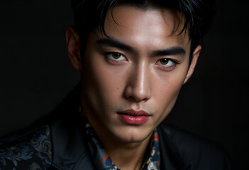 Obraz premium Confident Korean Male Model with Rim Lighting – A Cinematic and High-Fashion Portrait
