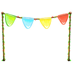 Color cartoon pennant with stand decoration isolated illustration, pennant entrance frame and border