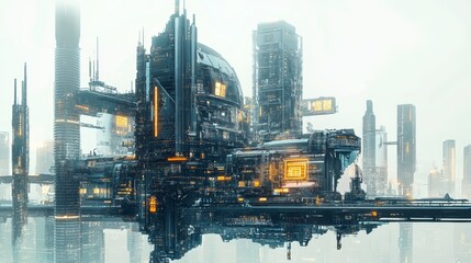 Naklejka premium Futuristic Big Data Network Illustration with Isolated Tech Structures on White Background