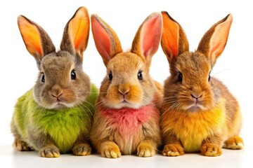 Fototapeta premium Easter Bunnies Aerial Close-Up - White Background