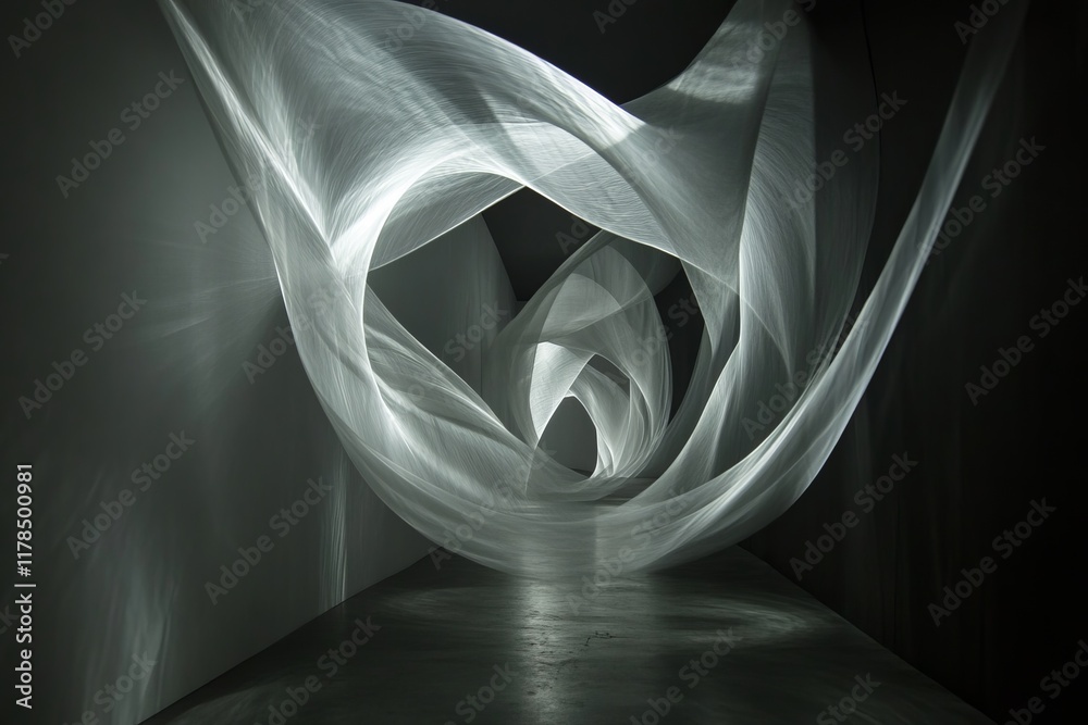 Poster discover an ethereal tunnel filled with soft light flows that create an immersive abstract experienc