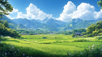 Obraz premium Tranquil Fields Breathtaking Mountain View Inspiring Nature Escape Journey Photo