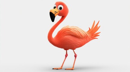 A cartoon-style flamingo with a playful expression, designed for entertainment or educational purposes.