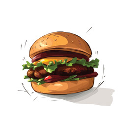 Anime Style Illustration of a Burger on a White Background