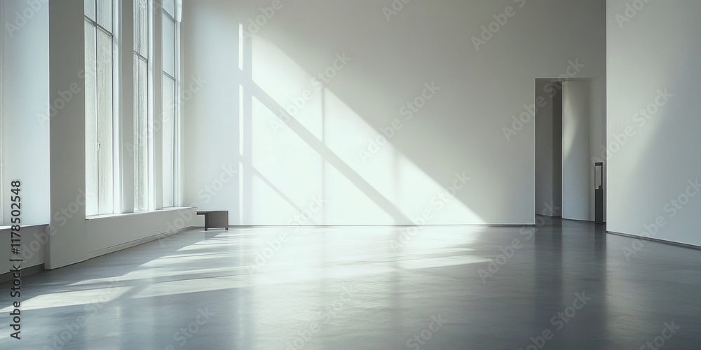 Wall mural a large room with a white wall and a window. the window is open and the room is empty