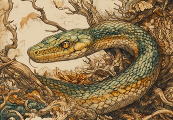 Obraz premium Enchanted Forest Snake Illustration