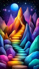 Fototapeta premium Colorful Steps Towards a Dreamy Mountain Landscape