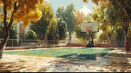 Fototapeta premium Autumnal Outdoor Basketball Court