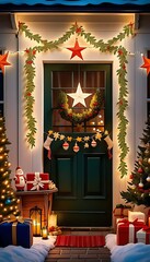 Festive Christmas Decor Adorns House Entrance