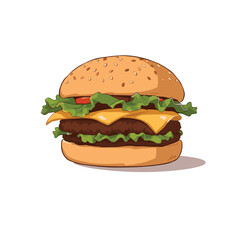 Anime Style Illustration of a Burger on a White Background
