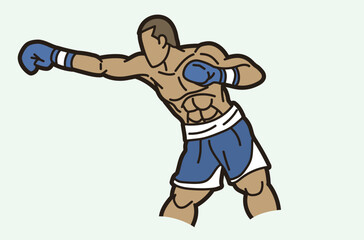 Boxing Sport Kickboxing Muay Thai Boxer Punching Action Cartoon Graphic Vector