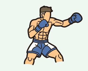 Boxing Sport Kickboxing Muay Thai  Boxer Action Cartoon Graphic Vector