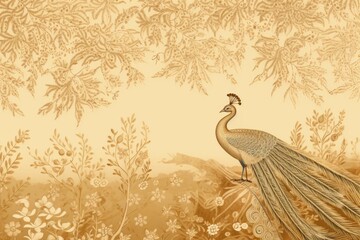 Toile wallpaper peacock animal bird gold.