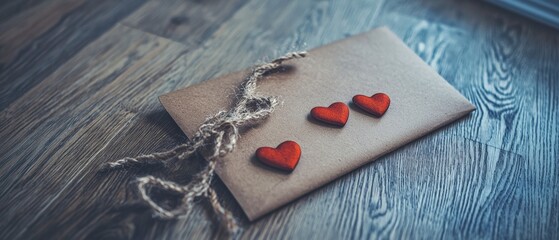 Rustic Envelope  Wooden Hearts  Love Letter  Romantic Note  Valentines Day  Kraft Paper  T