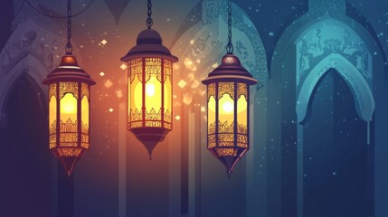 Obraz premium Modern Flat Islamic Lantern Vector