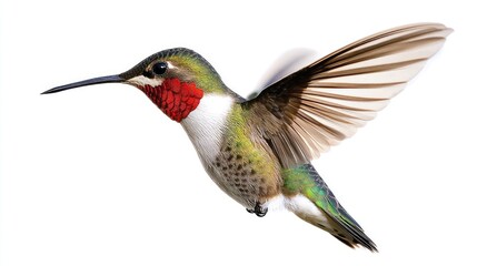 A vibrant hummingbird in mid-flight, showcasing its colorful plumage and delicate wings.