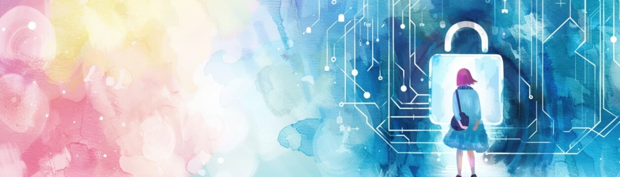 Cybersecurity protection plan cute watercolor 4K
