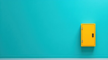 Bright Yellow Cabinet Against a Turquoise Wall in a Modern Minimalist Interior Setting