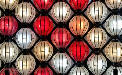 A captivating abstract image of a grid of paper lanterns