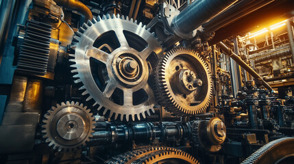 産業用機械のギア、複雑な金属の歯車のクローズアップ
