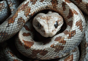 Obraz premium Captivating Close-Up of a Coiled Snake with Intricate Patterns and Distinct Colors, Showcasing Nature's Beauty and Adaptation in Serpentine Creatures