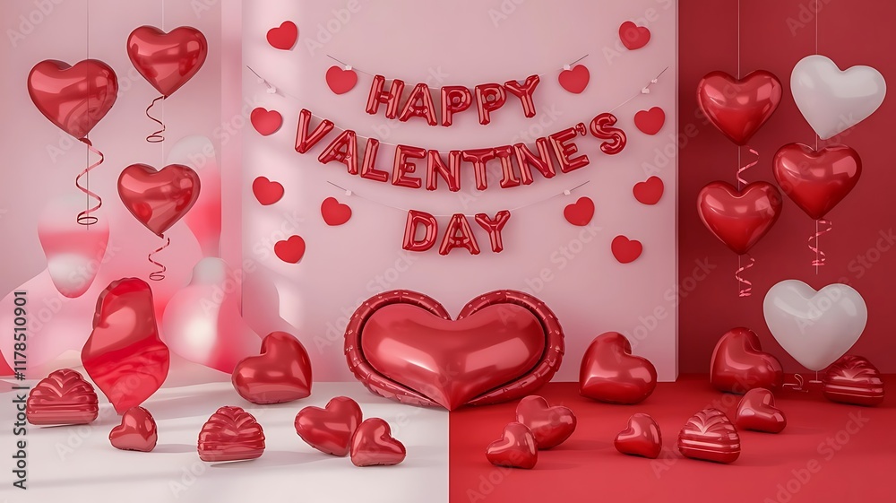 Fototapete valentines day background with heart pattern and typography of happy valentines day text . vector il
