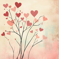 Heart-shaped branches reaching out, vintage style