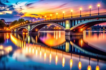 Evening Bridge Over River, Bokeh Effect, Stunning Scenery,  Beautiful Landscape