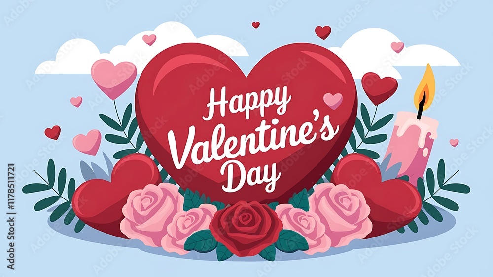 Fototapete valentines day background with heart pattern and typography of happy valentines day text . vector il